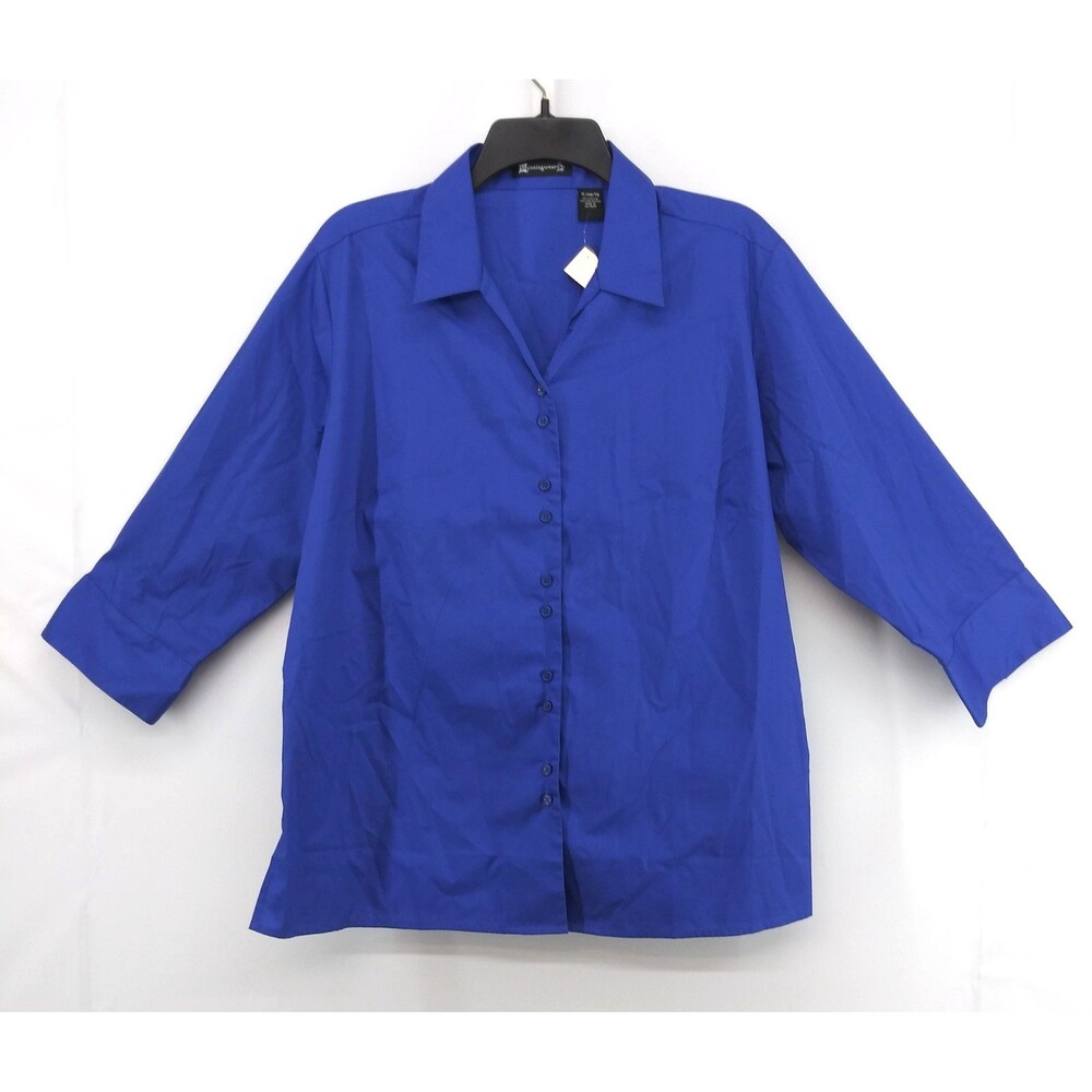 Munsingwear Dress Shirt Women Size XL Blue Collared 3/4 Sleeve Button Up Top NWT